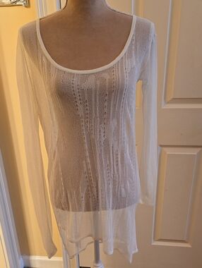 NWOT Size Large Helmut Lang Sheer Scoop-Neck Long-Sleeve Top in White